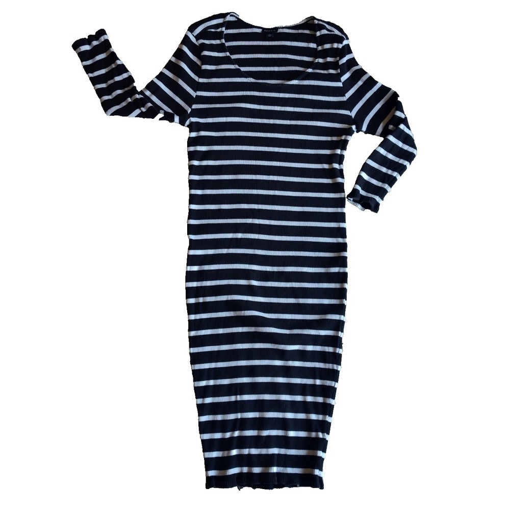 Torrid Ribbed Black White Striped Bodycon Dress Size 2X 18 20 Stretch 3/4 Sleeve